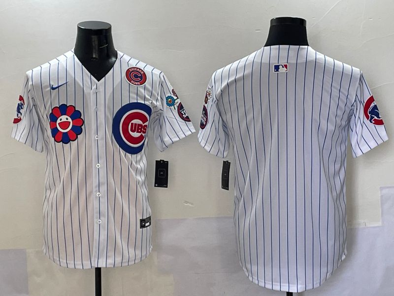 Men Chicago Cubs Blank White Stripe Flower Edition 2025 Nike MLB Jersey style 2